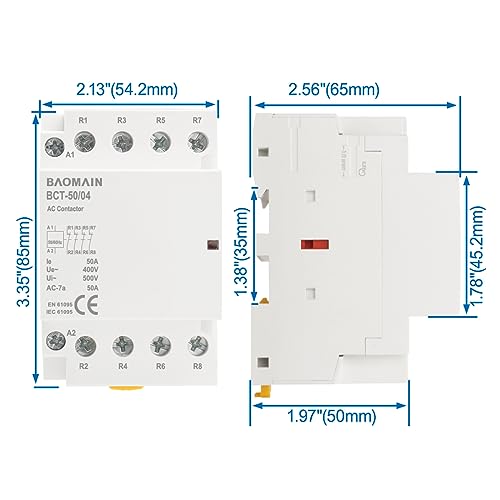 BAOMAIN 220V AC 4-Pole 50A Modular Contactor, 4NC, DIN Rail Mount
