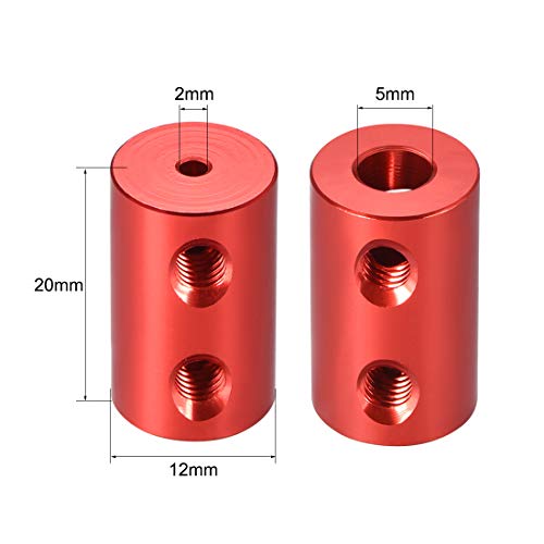 uxcell 2mm to 5mm Bore Rigid Coupling Set Screw L20XD12 Aluminum Alloy,Shaft Coupler Connector for RC Airplane Boat, Motor Accessories,Red,2pcs - size: 2mm to 5mm