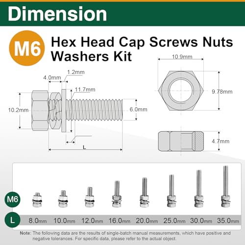 182PCS M6 Nuts and Bolts Assortment Kit, A2-70 Stainless Steel
