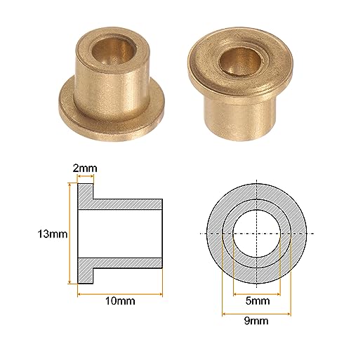 HARFINGTON 2pcs Flange Bearing Sleeve 5mm Bore 9mm OD 10mm Length 2mm Flange Thickness Bronze Bushing Self Lubricating Bushings Sleeve for Industrial Equipment - size: 5mm x 9mm x 10mm
