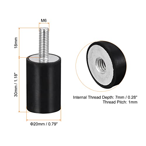 uxcell Rubber Mounts 8pcs M6 Male/Female Vibration Isolator Shock Absorber, for Garage Motor Air Compressor Car Boat Bobbins, D20mmxH30mm - size: M6x20mmx30mm