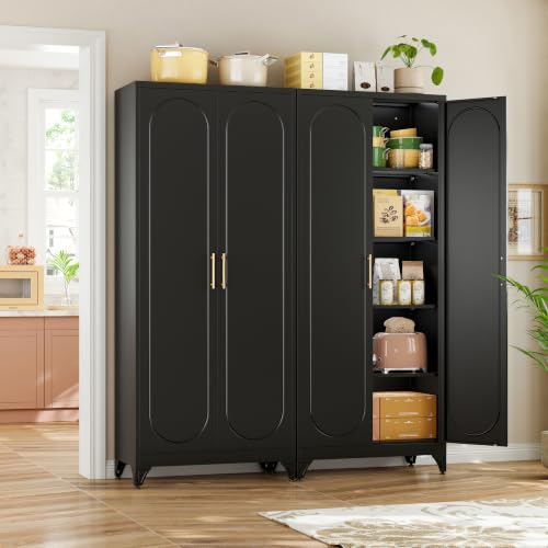 75" H Kitchen Storage Cabinets with Doors and 4 Adjustable Shelves - color: Black, size: 75"H-0 Drawer
