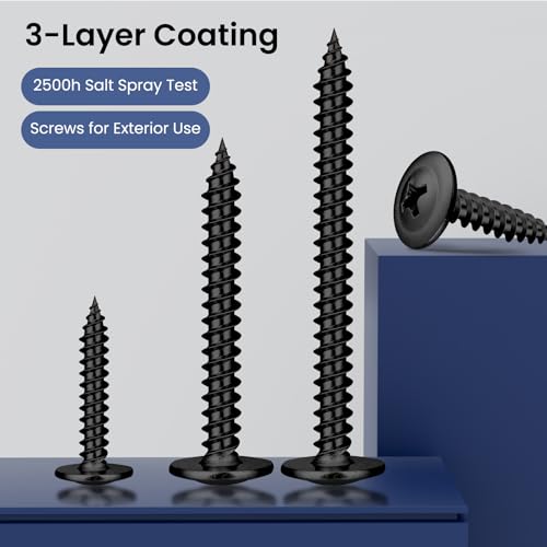 #8 x 3/4 Inch Wood Screws Phillips Modified Truss Head Stainelss Steel 410 Self Tapping Metal Screws,Black Zinc Plated(1Ib,200Pcs) - color: Black 1lb Box, size: 8 x 3/4"