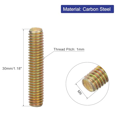 uxcell 20Pcs Fully Threaded Rod M6-1.0x30mm Carbon Steel Long Thread Screw - size: M6-1.0x30mm