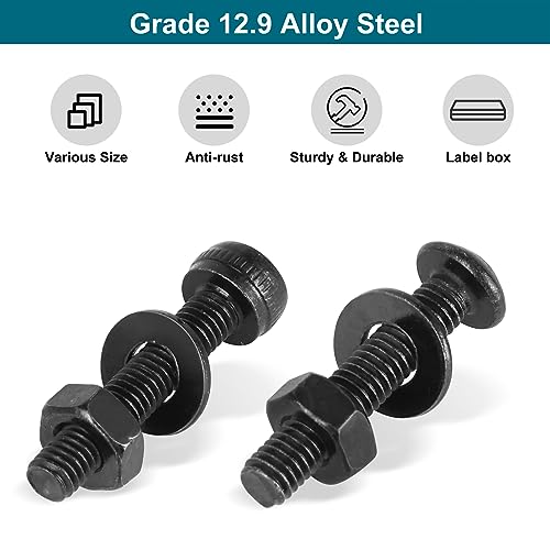SATANTECH 1590Pcs M3 Screw Kit, Hex Button and Socket Head Bolts and Nuts Washers Set, 12.9 Grade Alloy Steel M3 Screw Assortment Kit for 3D Printing - color: Black M3 Hex Button&Socket Head Kit