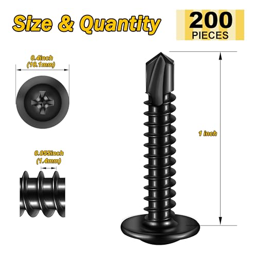 Self Tapping Screws for Metal (200Pcs) #8×1" Black Sheet Metal Screws 410 Black Oxide Stainless Steel Truss Head Self Drilling Screws High-Strength By Mywish - color: Black, size: #8x1" (200 pcs)