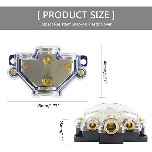 3 Way Power Distribution Block, 0/2/4 AWG Gauge in, 4/8 Gauge Out, Car Audio Stereo Amp Distribution Connecting Block for Audio Splitter (1 in 3 Out) - size: 3 Way