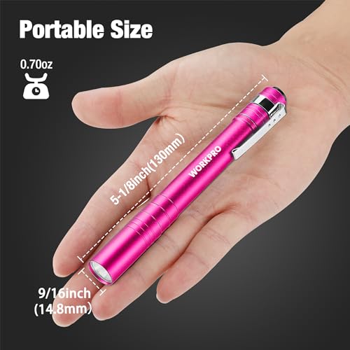 WORKPRO LED Pen Light, Aluminum Pen Flashlight, Pocket Flashlight with Clip - color: Pink