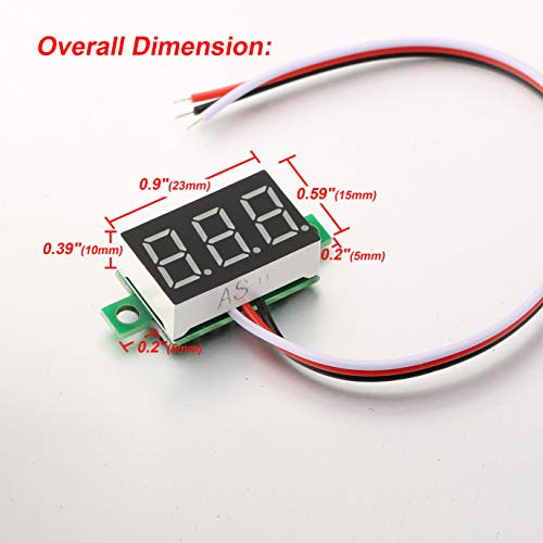 Pack of 5 DC 0-30V Digital Volt Meter, 3-Wire Voltage Gauge, Red LED