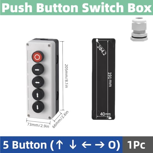 22mm Momentary Push Button Switch Station Box Emergency Stop Buttons IP65 Waterproof Control Switch for Gate Opener Self-Resetting Self-Locking Industrial Hand-Held Control Box(Five Button) - size: 5 Button ( ↑ ↓ ← → O )