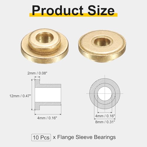uxcell 10Pcs Flange Sleeve Bearings, 4mm Bore x 8mm OD x 4mm Length, Self-Lubricating Sintered Bronze Bushings - size: 4mm Bore x 8mm OD x 4mm Length