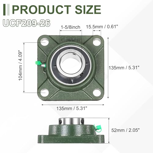 uxcell UCF209-26 Pillow Block Bearings,1-5/8 inch Bore(ABEC3) - size: UCF209-26 (1-5/8 inch)