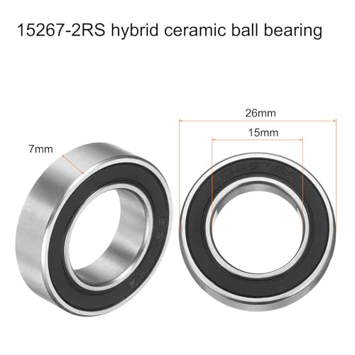 uxcell 15267-2RS Hybrid Ceramic Deep Groove Ball Bearings 15x26x7mm Si3N4 Silicon Nitride Balls Steel Rings Double Sealed Bearing for Motors, CNC Spindles (ABEC5) - size: 15267-2RS