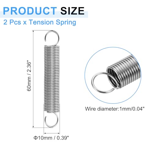 uxcell 2pcs 0.04"x0.39"x2.36" Extended Tension Spring 304 Stainless Steel