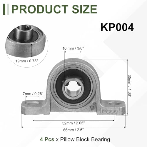 uxcell KP000 Pillow Block Bearing 3/8" (10mm) Zinc Alloy Steel 4Pcs - size: KP000 (3/8" Bore)