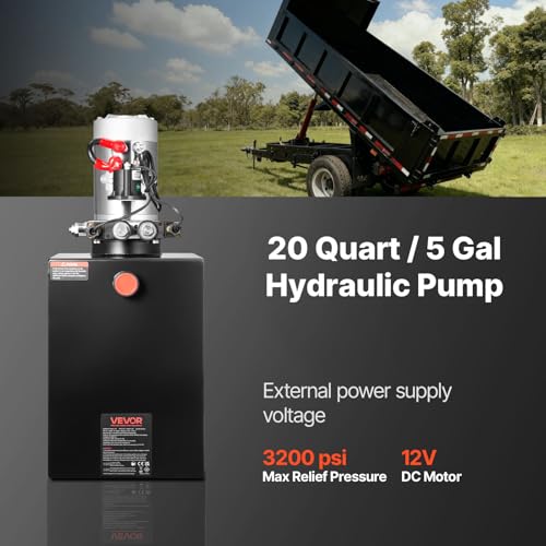 Mophorn 20 Quart Hydraulic Power Unit Double Acting Hydraulic Dump Trailer Pump (12V DC Double Action Powering Unit, SAE #6 Ports, 3200 PSI, 20 Quart Steel Reservoir)