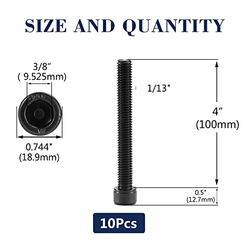 1/2-13 x 4 Socket Head Cap Screws Bolts, 10Pcs 304 Stainless Steel 18-8, Allen Socket Hex Drive, Full Thread, Black Oxide by SG TZH(with Hex Spanner) - size: 1/2-13 x 4"