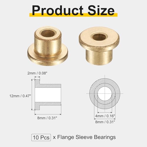 uxcell 10Pcs Flange Sleeve Bearings, 4mm Bore x 8mm OD x 8mm Length, Self-Lubricating Sintered Bronze Bushings - size: 4mm Bore x 8mm OD x 8mm Length