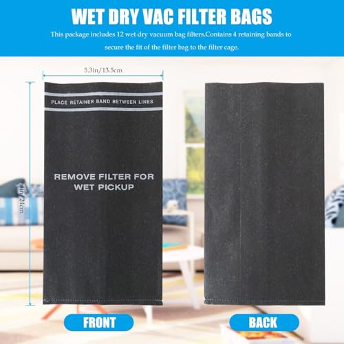 Specialized 12 Pcs CMXZVBE38737 38737 9-38737 Dust Filter Bags Replacement for Craftsman 2 to 2.5 Gallon Wet/Dry Vacuums CMXEVBE17250, 9-17611, 9-12001, 113.177135, 9-17713, with 4 Retaining Bands