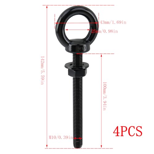 Dnyta 4 Pcs M10 Stainless Steel Eye Bolt, M10 x 100mm (3/8" x 4") Eyebolts - size: M10x100mm(3/8"x4")