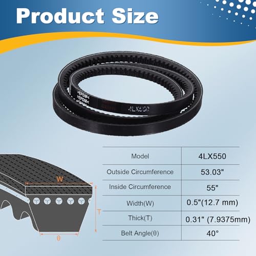 uxcell 4L550 Rubber V-Belt 55" Outer Circ x 0.5" Width x 0.31" Thick - size: 4LX550