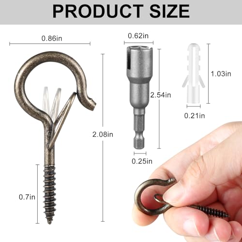 FSAH 24 PCS Q-Hanger Hooks with Safety Buckle, Windproof Screw Hooks - color: Copper, size: 24 Pcs