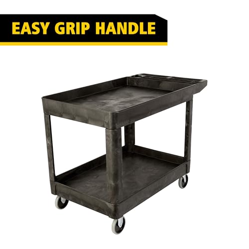 Rubbermaid Commercial Products 2-Shelf Utility/Service Cart, Medium, Black, Lipped Shelves, Ergonomic Handle, 500 lbs. Capacity, for Warehouse/Garage/Cleaning/Manufacturing - color: Black, size: Medium