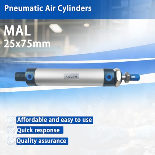 CG WEITENG Pneumatic Mini Pneumatic Cylinder MAL Single Rod Aluminum Double Acting Pneumatic Cylinder 25mm Bore 75mm Stroke(MAL25x75) - color: MAL-25 mm, size: 75 mm