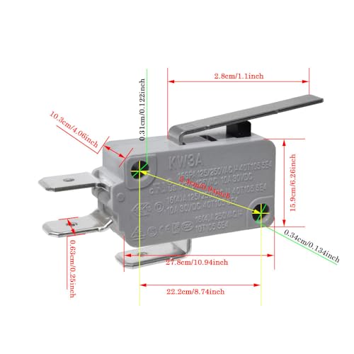 6Pcs Micro Limit Switch SPDT 1NO 1NC Hinge Lever Snap Action Type for Arduino,KW3A 16A 125/250V - color: KW3A-16Z3