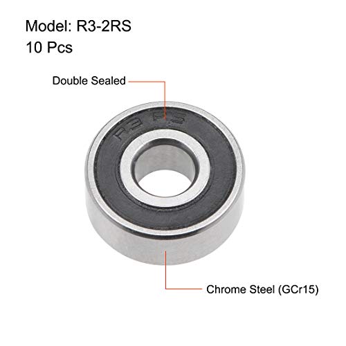 uxcell R3-2RS Deep Groove Ball Bearing 3/16-inchx1/2-inchx0.196-inch Sealed Z2 Lever Bearings 10pcs - size: 3/16"x1/2"x10/51"