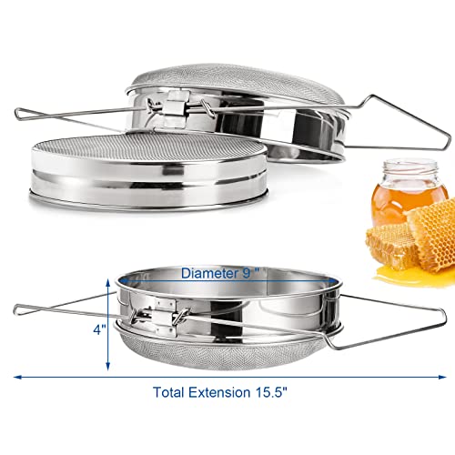 Fasmov Stainless Steel Honey Strainer, Double Sieve, Beekeeping Equipment Mesh Filter Screen, Honey Extractor Equipment, 9" Diameter x 4" Depth