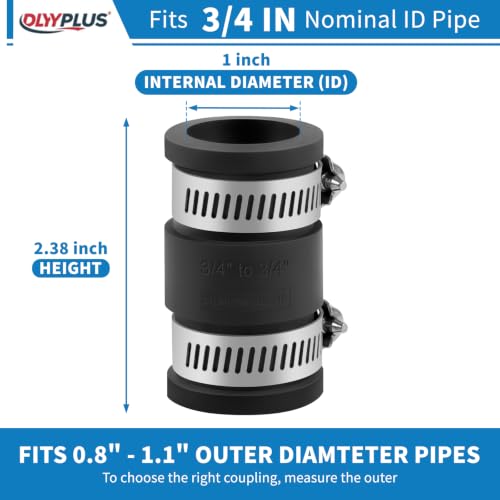 2 Pcs 3/4 IN Flexible PVC Pipe Coupling with Stainless Steel Clamps Fit 3/4 IN Nominal Pipes, Couplers for Plastic and Copper Pipe Plumbing Connections, Drain Repair, Dust Hose - size: 3/4 in