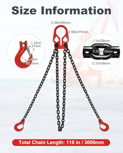 5/16" x 10 Ft Lifting Chains with Adjuster Hooks Max Load 7000lbs