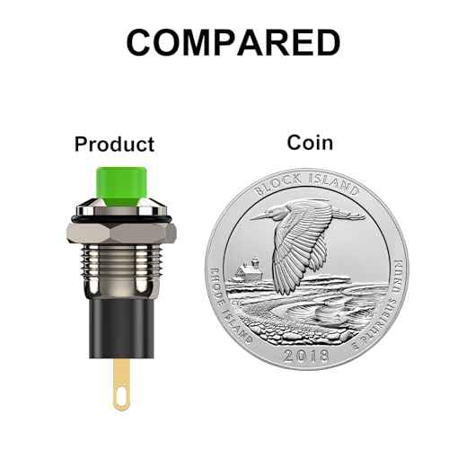 Push Button Switch, Self Locking Mini Switches Latching 10mm Round DC24V 0.5A Green Cap 5PCS - style: Green