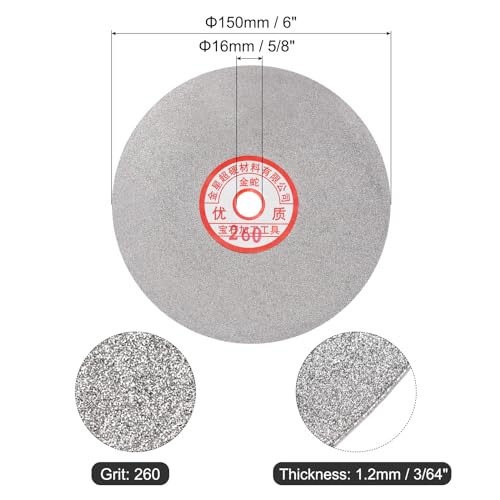 uxcell Diamond Sanding Grinding Disc, 6-Inch (150mm) Grit 260 5/8" Arbor Hole, Flat Lap Disk Polishing Discs Abrasive Wheel for Gemstone Tile Porcelain Glass Stone Metal - size: Grit 260