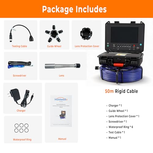 Holdwells Sewer Camera with Transmitter, 9" Pipeline Inspection Camera, 50m - size: 165FT/50M, style: 9" Screen with Transmitter