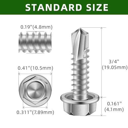#10 x 3/4" Hex Washer Head Self Drilling Screws, Self Tapping Sheet Metal Screws, 410 Stainless Steel, 100 PCS - color: Silver, size: #10 x 3/4"
