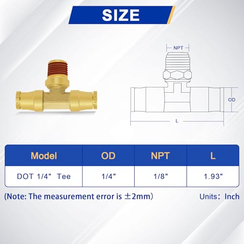 3PCS Brass Push to Connect Fittings 1/4" Tube OD × 1/8" NPT Tee - color: 3PCS 1/4"OD * 1/8"NPT*1/4"OD Tee