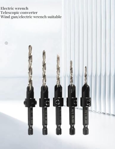 5PCS Woodworking Countersink Drill Bits Set, Tapered Drill Bits Countersink HSS Conical Countersink with 1 Hex Wrench Woodworking Countersink Bit - size: 5 PCS