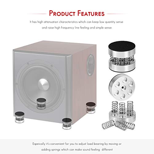 Nobsound 4PCS Silver Aluminum Spring Speakers Spikes Isolation Stand for HiFi Amplifier/Speaker/Turntable/Player