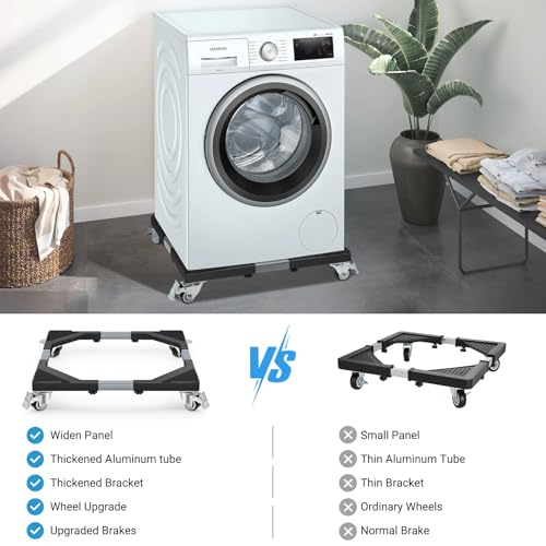 Nefish Upgraded Washing Machine Dolly with Wheels Heavy Duty 21-28 Inch Stainless Steel Appliance Roller 1000 Lbs Furniture Cart with Wheel Flat Dollies for Washer and Dyer, Fridge, Cabinet, Boxes - color: Black
