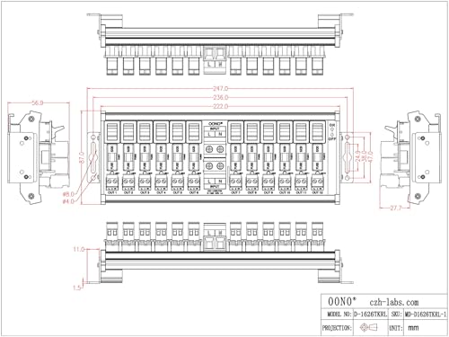 AC Power Distribution Module, Rocker Switch, Fused, Pluggable Top Wiring Terminal Block, DIN Rail and Screw Mount (12 Channel) - style: 12 Channel