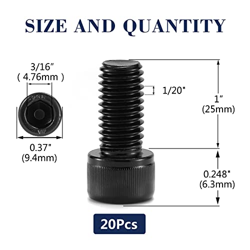 1/4-20 x 1 Socket Head Cap Screws Bolts, 20Pcs 304 Stainless Steel 18-8, Allen Socket Hex Drive, Full Thread, Black Oxide by SG TZH(with Hex Spanner) - size: 1/4-20 x 1"