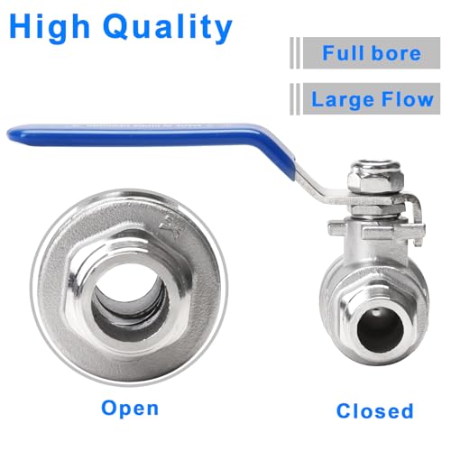 DERNORD Full Port Ball Valve 3/8 Inch - Male x Male Stainless Steel 304 Heavy Duty for Water, Oil, and Gas,1000WOG (3/8 Inch NPT) - size: 3/8 Inch NPT