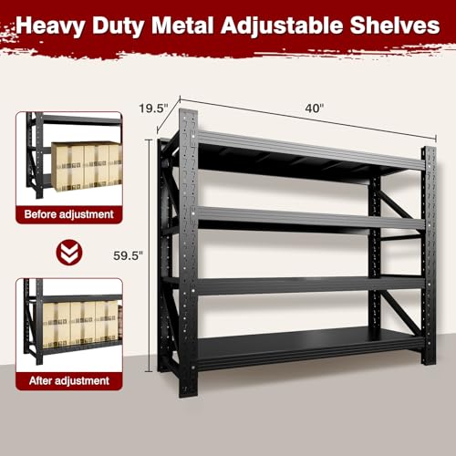 Fesbos 3000LBS Metal Steel Storage Shelves - 40" W Black 4 Tier Heavy Duty Rack Commercial Industrial Shelving with Adjustable Shelf for Basement Garage Warehouse - 40" W x 19.5" D x 59.5" H - size: 40" W x 19.5" D x 59.5" H