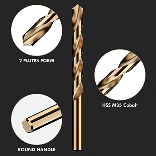 15Pcs(1/16"-3/8") Cobalt Drill Bit Set M35 HSS Jobber Length - size: 15pcs, 1/16"-3/8"