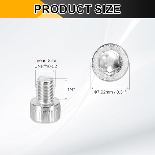 PATIKIL #10-32 x 1/4" Socket Head Cap Screws Bolts, 20Pcs 304 Stainless Steel Hex Head Metric Screws for Door Road Bicycle Mountain Bike Auto Ship Communication Equipment, Silver - size: 1/4 inch