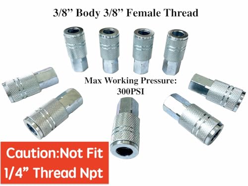 SANFU 3/8 High Flow Air Fittings, 3/8 Inch Flow Size, Industrial M-Type Coupler, 3/8 Inch Female Threads Size, Steel Material, 300PSI, 9 Pieces Air Compressor Accessories Fittings - style: 9PCS Steel 3/8"Body3/8"Thread Female Coupler