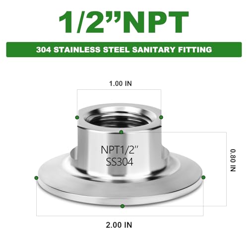 TAISHER 2PCS 1.5" Tri Clamp to 1/2" NPT Female 304 SS Sanitary Fitting - size: 1/2" FNPT