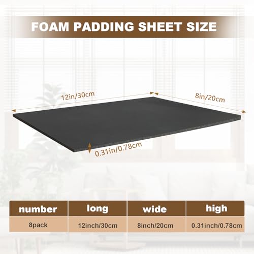 8 Pcs Adhesive Foam Padding, 1/8 Thick 12 X 8 Inch Neoprene Rubber Sheets ,Soundproof Closed Cell Foam Padding Sheet Board for Anti Vibration, Cosplay Padding, Crafts, DIY - size: 1/8in*12in*8in 8Pcs